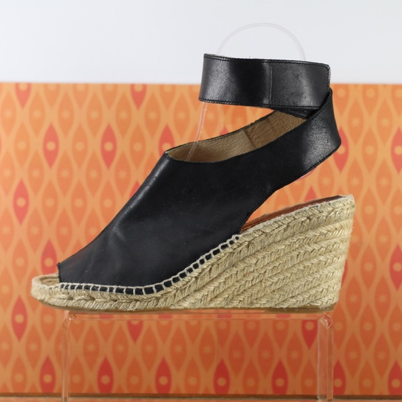 Carmen Saiz Black Leather Peep-toe Espadrilles - Picture 3 of 14